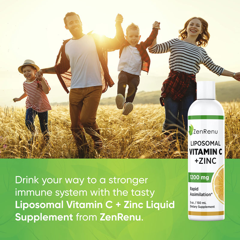 Liposomal Vitamin C and Zinc Liquid Drink for Adults & Kids - Non GMO Sunflower Lecithin - Max Antioxidant & Immune Support, 5 oz / 150 ml