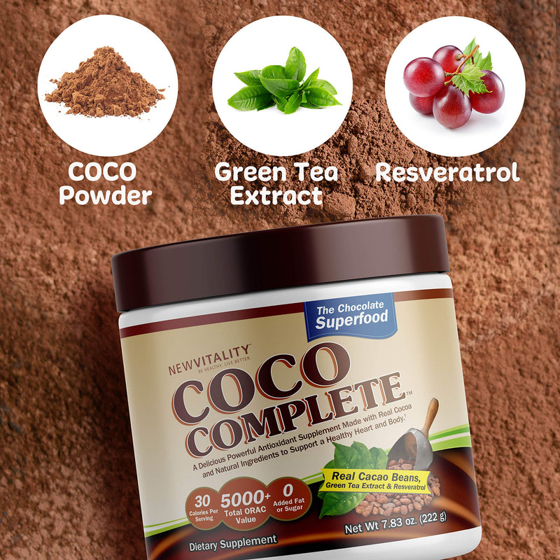 Coco Complete by New Vitality – Immune System and Metabolism Boosting Superfood Powder Supplement, Energy Support, Sugar Free, Real Cocoa Powder & Green Tea Extract, Chocolate Flavor, 30 Servings Coco Complete