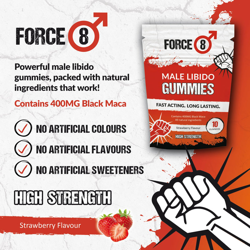 Force-8 Gummies | Libido Boost for Men | Maca Root | Nutritional Minerals & Vitamins | Fast Acting & Long Lasting | High Strength | X10 Strawberry Flavoured Gummies
