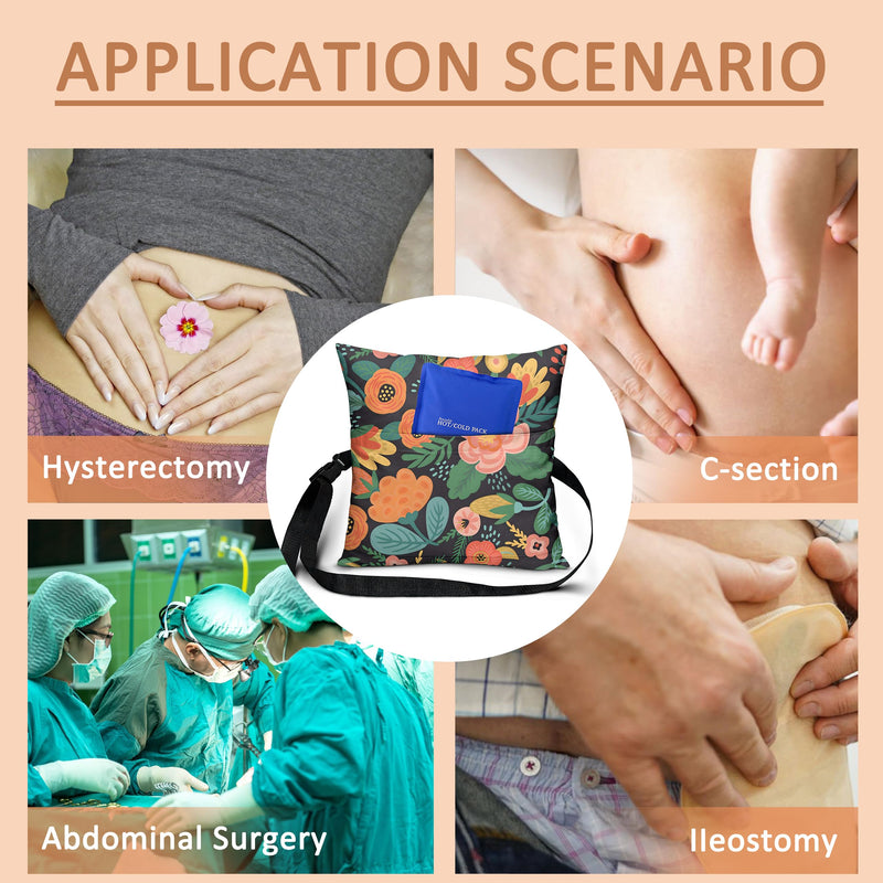 Hysterectomy Pillow for Abdominal Surgery, C Section Pillow with Pocket, Hernia Surgery Pillow, Cough Tummy Pillow After Surgery, Post Hysterectomy Must Haves, Hysterectomy Recovery Gifts Black Orange