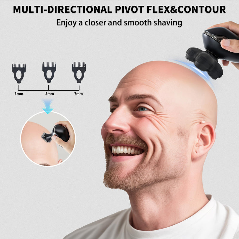 [Australia] - 2025 New Upgrade Magnetic Head Shavers for Bald Men, Electric Razor for Men, Mens Shaving with Nose Hair Sideburns Trimmer, LED,Travle Lock Black 7d5 