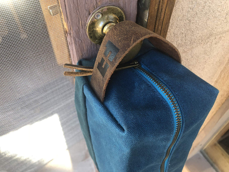 the DOPP KIT | durable waxed cotton canvas toiletry bag with leather handle (AlpineLake) AlpineLake