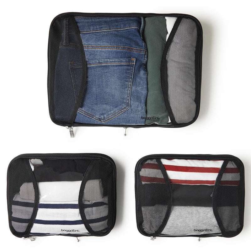Baggallini Compression Cube 3-piece set - Lightweight Compression Packing Cubes for Travel One Size Black