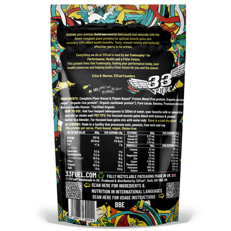 33Fuel Plant-Based Protein Powder – 30g Protein for Muscle Growth, Vegan with Antioxidants for Gut Health – Chocolate Flavour – 582g