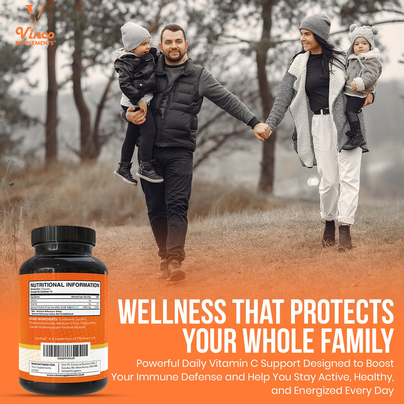 Vinco Liposomal Vitamin C Capsules 1000mg - Advanced Absorption Technology for Daily Wellness Support - Supports Immune Function, Energy Levels & Skin Health - Liposomal VIT C - 120 Vegan Capsules