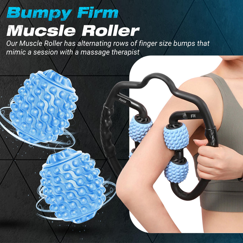 [Australia] - Forza Fit All-in-One 4-Wheel Massage Roller – Deep Tissue Relief for Legs, Arms, Neck & More | Ideal for Sore Muscles, Tendonitis, Carpal Tunnel & Cellulite Recovery (Blue & Black) Blue 4-ROLLER 