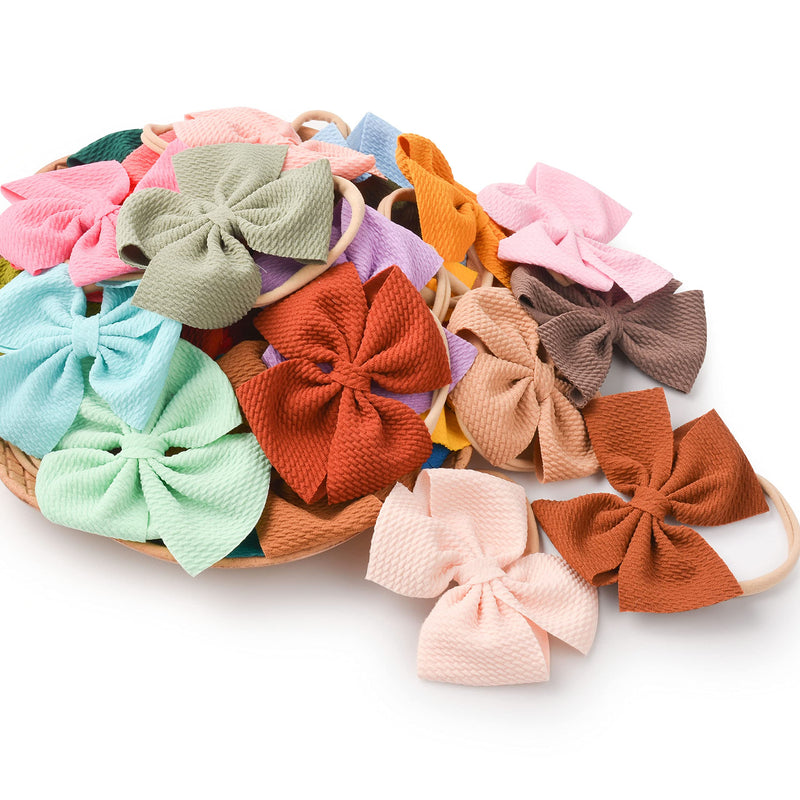 Prohouse 40 PCS Big Bows Baby Nylon Headbands Hairbands Hair Bows Elastics for Baby Girls Newborn Infant Toddler Child Hair Accessories Multi-colored-40 Colors