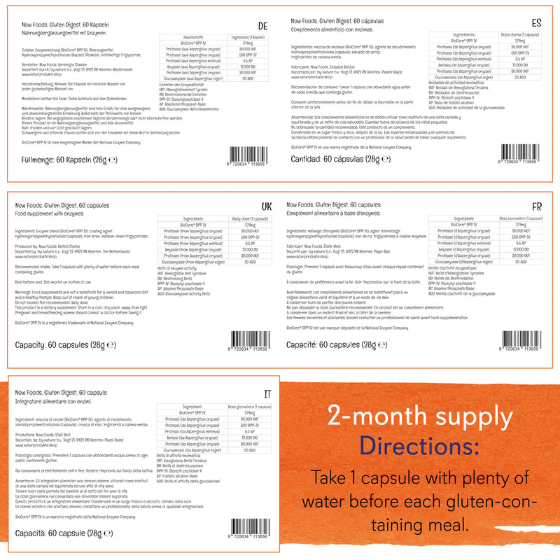 Now Foods, Gluten Digest (Gluten Enzyme), 60 Vegan Capsules, SOYA Free, Gluten Free, Non-GMO, Vegetarian