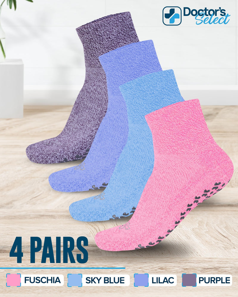 [Australia] - Doctor's Select Diabetic Ankle Socks with Grippers for Men and Women - 4 Pair 1/4 Length Neuropathy Socks for Women Large Lilac/Fuchsia/Sky Blue/Purple - 4 Pairs 