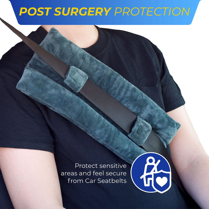 Post Surgery Seat Belt Pillow - Mastectomy Recovery, Heart Surgery Recovery, Cushion for Chemo Port & Pacemaker, Hysterectomy Recovery Pillow Grey