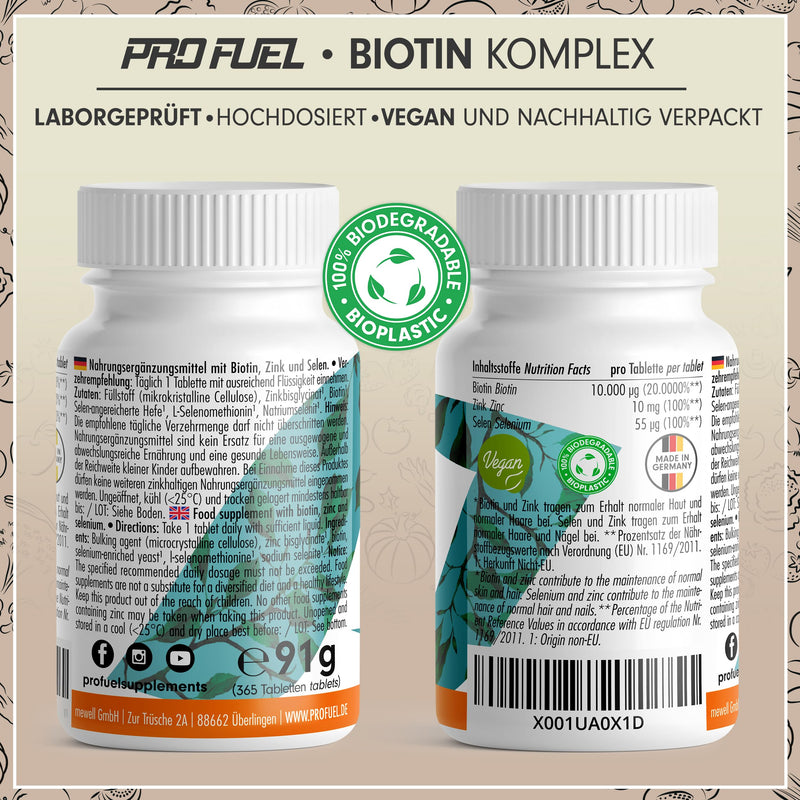 [Australia] - Biotin high dose 10,000 mcg - hair growth, skin & nails - biotin + zinc + selenium - 365 tablets - biotin complex 100% vegan - laboratory tested with certificate - supply pack for 1 year Biotin complex 91 g (pack of 1) 