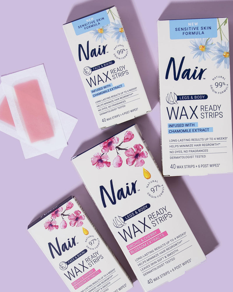 [Australia] - Nair Hair Remover Wax Ready Strips for Legs & Body, No Mess Waxing Kit for Hair Removal, 3-pack Wax Strips, 40ct Each Wax Kit 40 Count (Pack of 3) 
