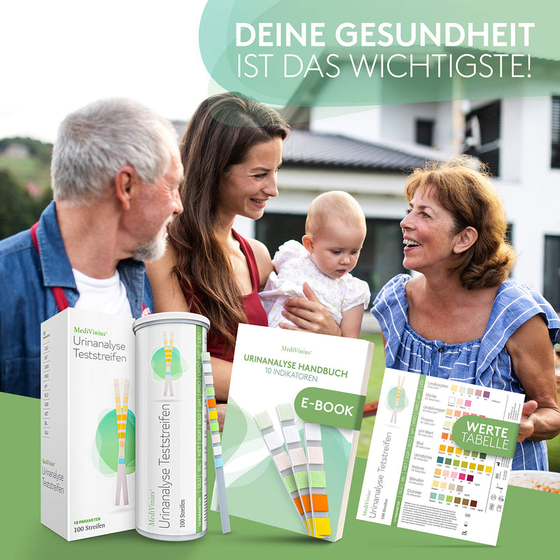 [Australia] - 50x MediVinius® urine analysis test strips | 10 parameters urine test strips for leukocytes, nitrite, urobilinogen, protein, pH, blood, specific gravity, ketone, bilirubin and glucose 