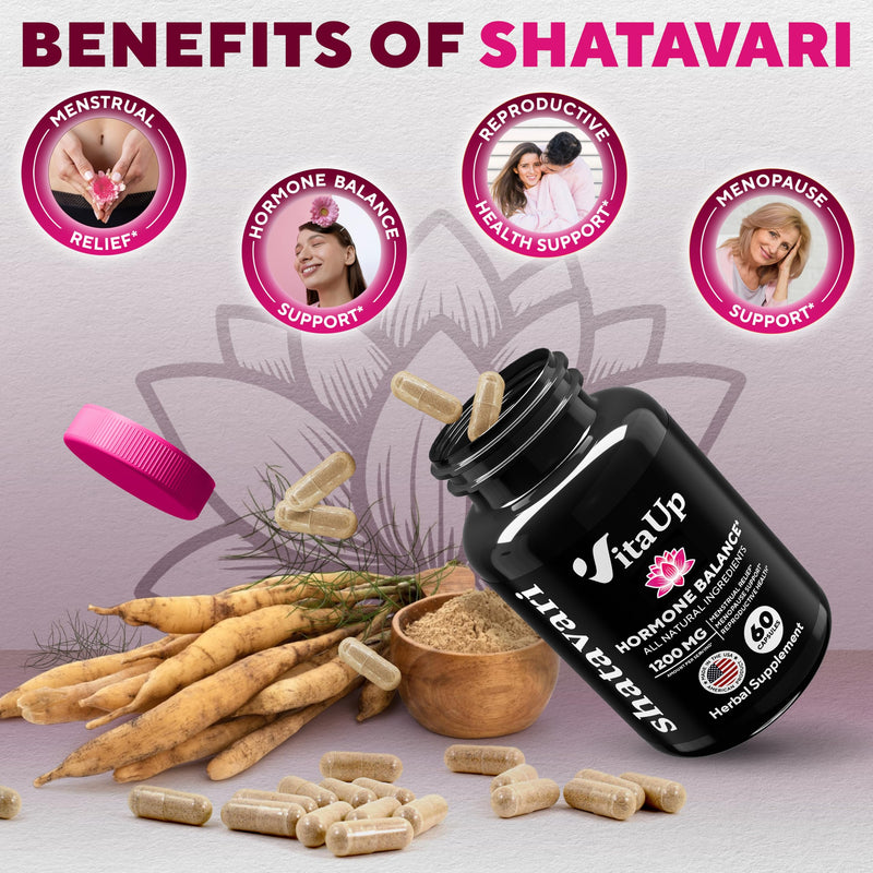 [Australia] - Shatavari Capsules - USA Made Shatavari Organic Capsules - Shatavari Extract 1200mg - Shatavari Root Supplement for Hormone Balance for Women, Menopause & Menstrual Relief Support - 60 Count 