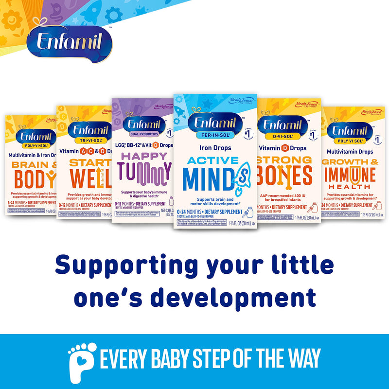 Enfamil Poly-Vi-Sol and Fer-in-Sol Iron Liquid Drop Multivitamin Supplements for Infants and Toddlers, 2x50 mL Dropper Bottle