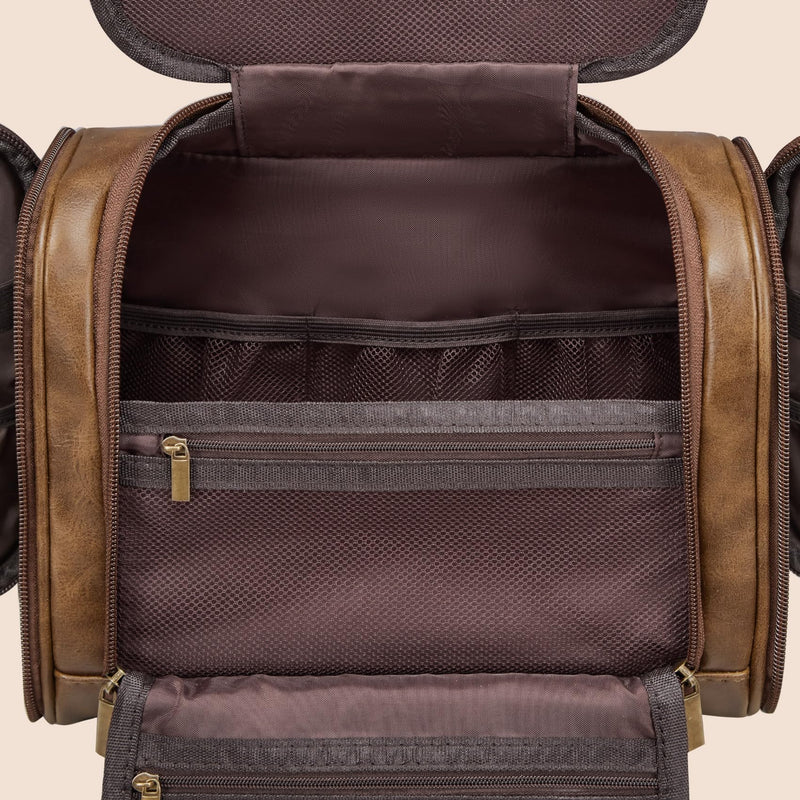 Unique 30th 40th 50th 60th 65th 70th 75th Birthday Gifts for Men Father Dad Husband Brother Son, Large Leather Travel Toiletry Bag Dopp Kit Hanging Shaving Case, Mustard Initial Letter J