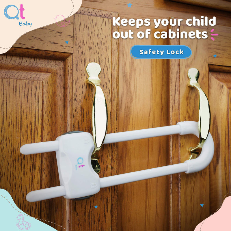 [Australia] - Baby Proofing Cabinet Locks | Adjustable U Shaped Baby Safety Latches for Drawers, Fridge, Closet |Modern Baby Proofing Cabinet Lock with Extra Secure Lock Buttons (Pack of 2, White) Pack of 2 