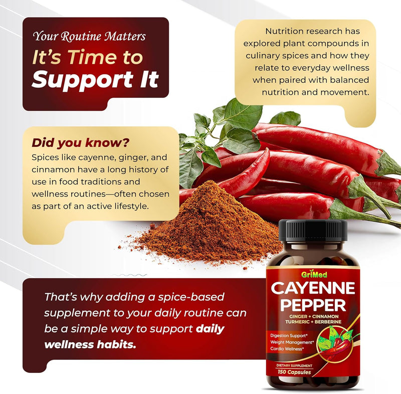 Organic Cayenne Pepper 9IN1 Complex with Cinnamon, Ginger, Turmeric for Overall Health, Immune System, Digestion Wellness (150 Count (Pack of 1)) 150 count (pack of 1)