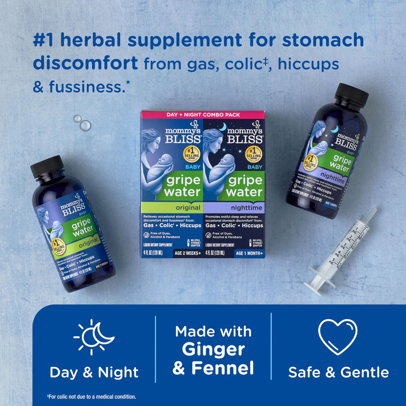 [Australia] - Mommy's Bliss Gripe Water for Babies with Gas, Colic or Stomach Discomfort Day & Night Combo 