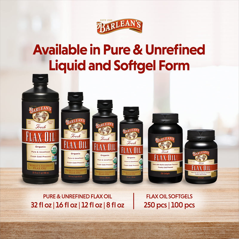 [Australia] - Barlean's Organic Flaxseed Oil Liquid from Fresh Cold Pressed Flax Seeds, 7,640mg ALA Omega 3 Fatty Acid Supplement for Skin and Hair Care, Vegan & Gluten Free, 8 oz 8 Fl Oz (Pack of 1) 