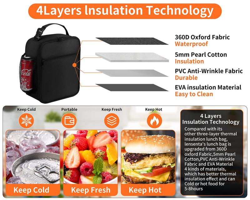[Australia] - Lunch Box for Men Youth Kid Boys Girls Teen Adult - Reusable Lunch Bag Men - Insulated Small LunchBox Black 