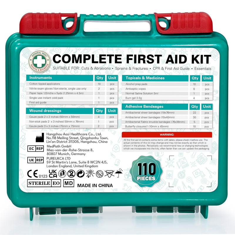 [Australia] - General Medi 110 Pieces Small First Aid Kit - HardCase First Aid Box - Contains Premium Medical Supplies for Travel, Home, Office, Vehicle, Camping, Workplace & Outdoor 