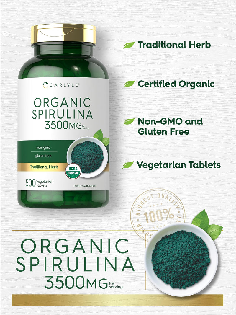 [Australia] - Carlyle Organic Spirulina Tablets 3500mg | 500 Count | Non-GMO & Gluten Free Supplement 