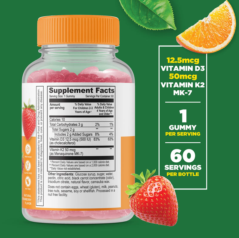Lifeable Magnesium Citrate Kids + Vitamin D3 + Vitamin K2 Kids, Gummies Bundle - Great Tasting, Vitamin Supplement, Gluten Free, GMO Free, Chewable Gummy