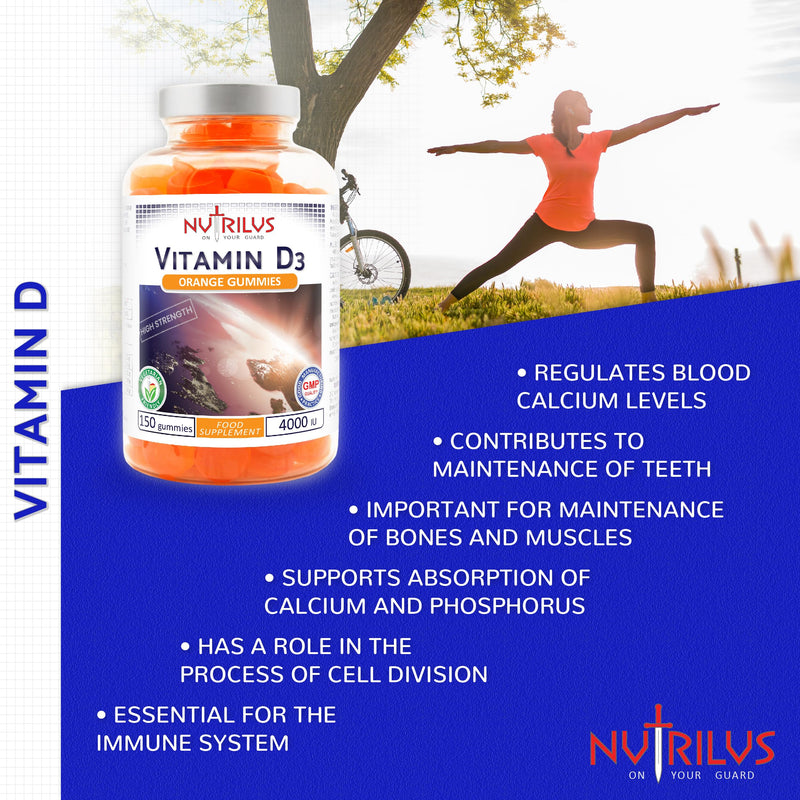 Vitamin D3 4000 IU - 150 Natural Orange Gummies - High Strength 100mcg - GMO-Free - Immune System - Muscles - Bones - Teeth 150 count (Pack of 1)