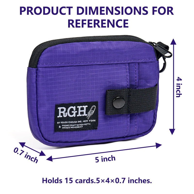 Rough Enough Travel Neck Wallet Pouch, RFID, Water-Resistant, Purple | Lightweight, YKK zipper, Bright Nylon Interior, 5 x 4 x 0.7 in, Multiple Card & Coin Pocket, Lanyard & Carabiner & Keychain