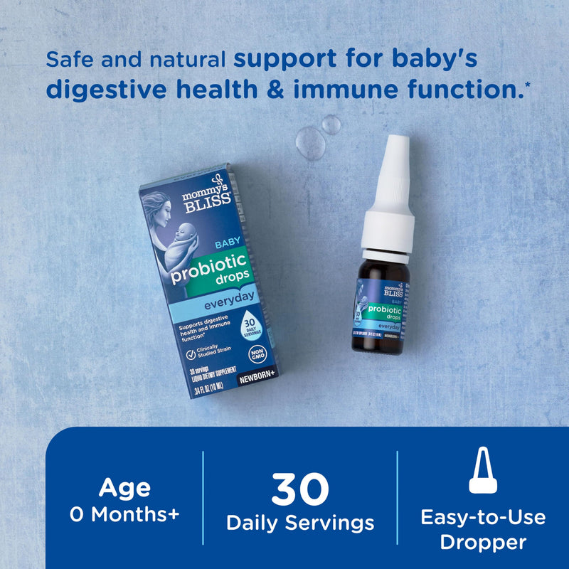 [Australia] - Mommy's Bliss Baby Probiotic Drops, Daily Gas, Constipation and Colic Symptom Relief + Immune Support, Newborns & Up, 0.34 Fl Oz (30 Servings), Pack of 2 Unflavored 0.34 Fl Oz (Pack of 2) 