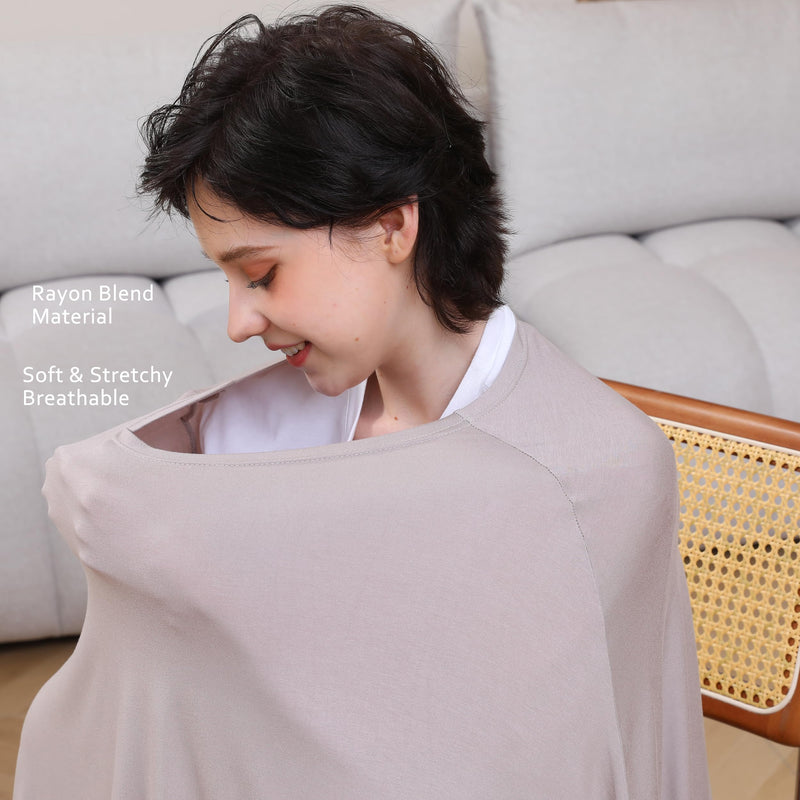 [Australia] - Multi-use Nursing Cover for Breastfeeding, 360°Full Coverage Nursing Poncho, Rayon Soft & Breathable Breastfeeding Cover up (Smooth Rayon, Warm Taupe) Smooth Rayon 