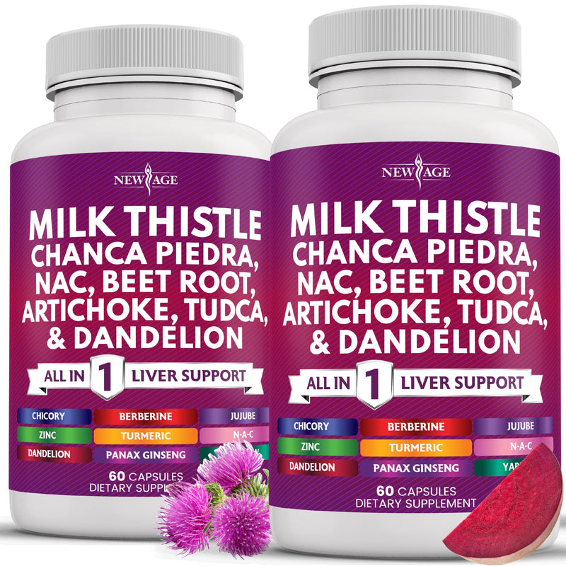 [Australia] - NEW AGE Milk Thistle NAC Chanca Piedra Beet Root Artichoke Dandelion Root Astragalus - Plus TUDCA & Ginger - 120 Count 120 Capsules (Pack of 2) 