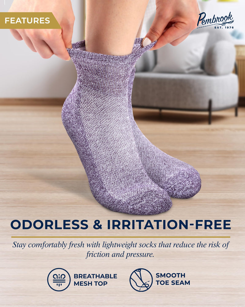 [Australia] - Pembrook Ankle Diabetic Socks for Women & Men | 6 Pairs | Wide Non Binding Socks Quarter Length | Edema Neuropathy Socks Large Bright Colors 1 - 6 Pairs 