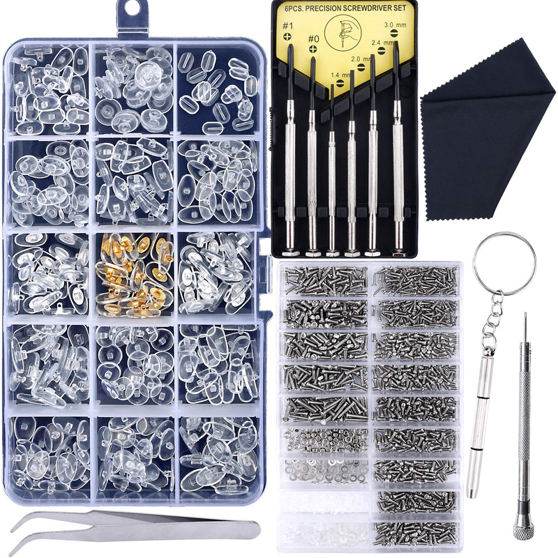 [Australia] - JANYUN Upgrade Version Eyeglass Repair Kit,1500 Pcs More Complete Glasses Screws Kit and Nose Pads with 6 Pcs Screwdrivers and 3 Pcs Tools for Glasses, Eyeglasses and Sunglasses Repair Clear 