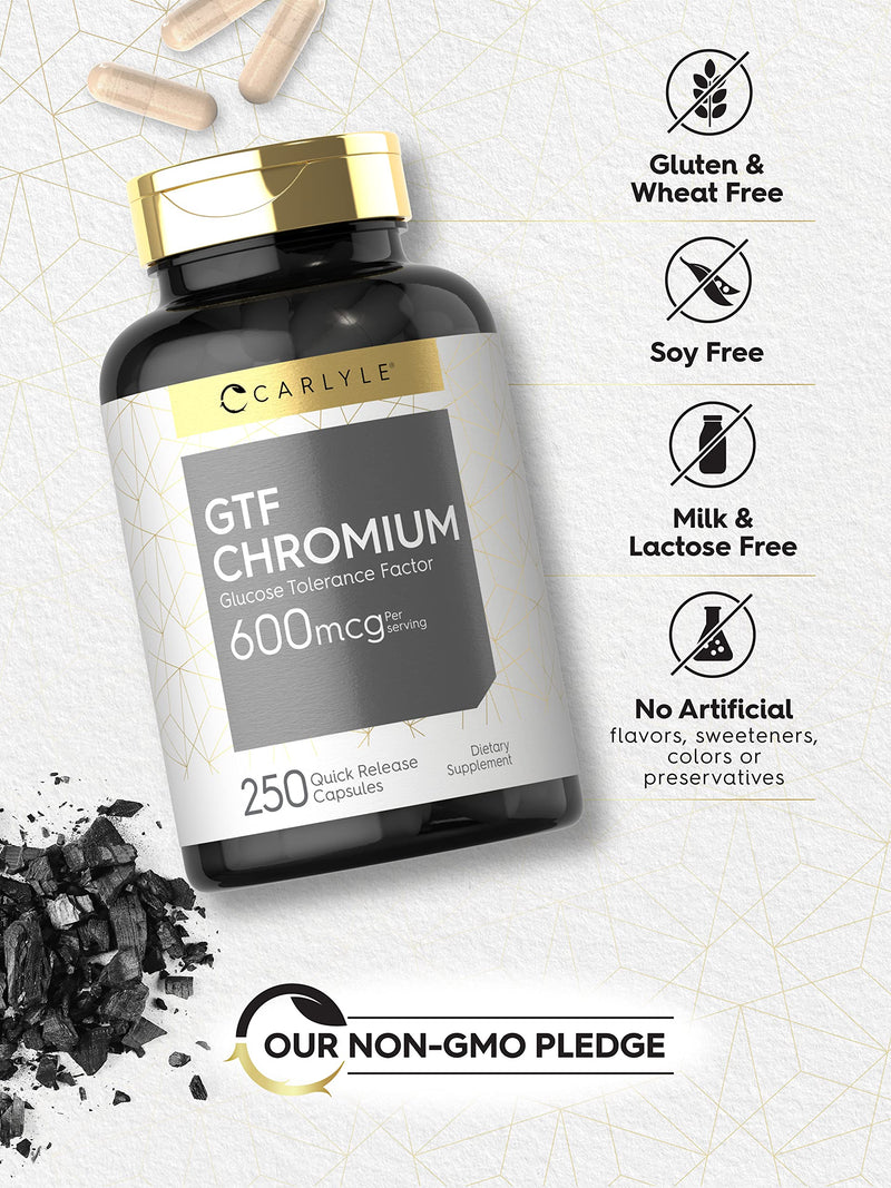 Carlyle GTF Chromium 600 mcg | 250 Capsules | Non-GMO, Gluten Free