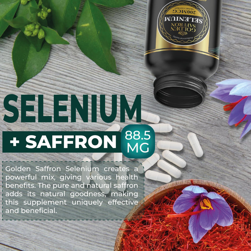 [Australia] - Golden Saffron Selenium (200mcg Selenium & 88.5 mg Saffron Extract) - to Support Overall Health, Non-GMO, Gluten Free, Dairy Free, with Unique and Advanced Formula – Made in USA & Tasteless. 