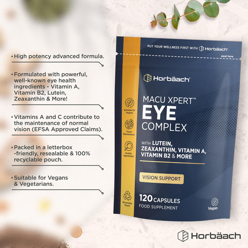 Lutein and Zeaxanthin Eye Supplement for Adults | High Strength Complex with Vitamin A, E, C, B2, Zinc, Copper and Beta Carotene | 120 Vegan Capsules | By Horbaach