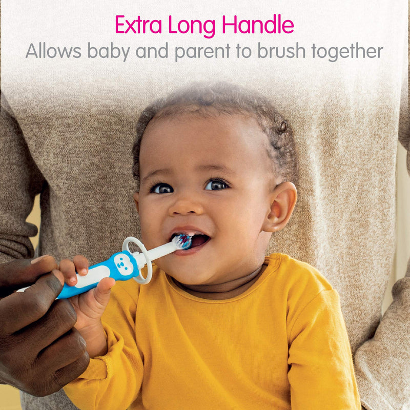 [Australia] - MAM Training Toothbrush for Babies (1 Baby's Brush with Safety Shield), Baby Toothbrush with Brushy The Bear Character, Interactive App, for Girls 5+ Months, Pink (Pack of 2) 1 Count (Pack of 2) 