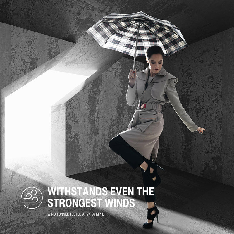 Knirps T.200 Duomatic Compact Rain Umbrella in Black/White Check – Wind Tunnel Tested to 93 mph, Aluminum Steel Fiberglass Frame, 38in Canopy, OEKO-TEX, High-Performance Automatic Travel Umbrellas