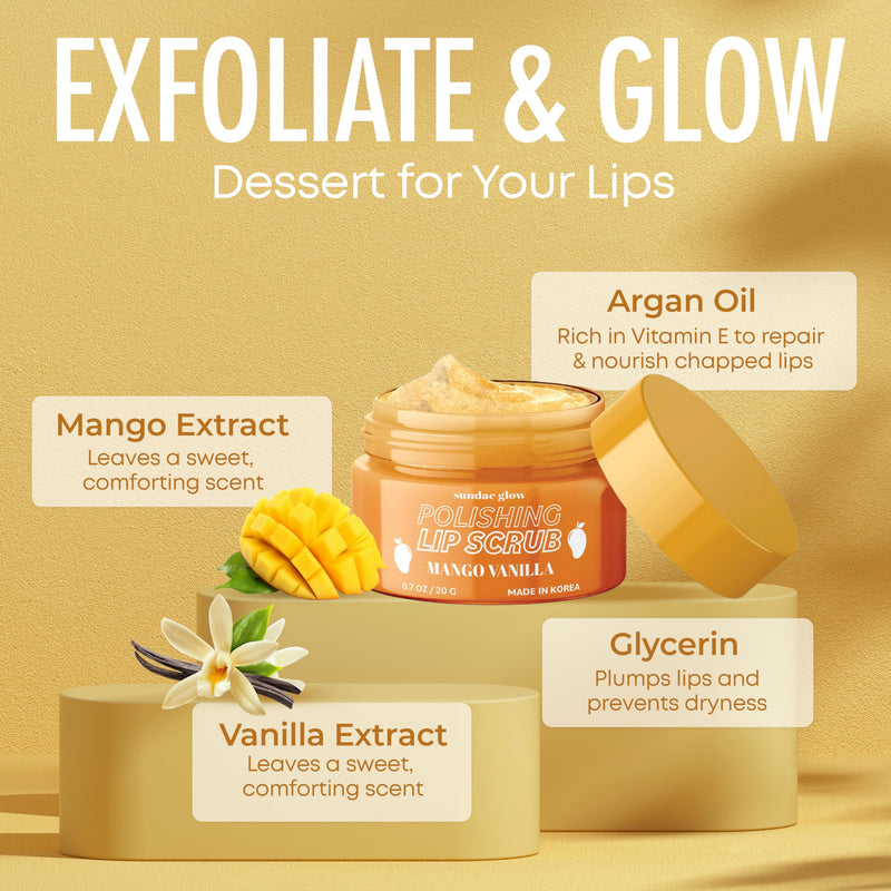 [Australia] - Lip Scrub with Mango Vanilla ‚Äì Exfoliates, Hydrates & Repairs ‚Äì Smooths, Softens & Revitalizes Dry Lips ‚Äì Dermatologist Tested, Korean Skin Care ‚Äì Clean Beauty, Cruelty-Free ‚Äì 1 Pack 