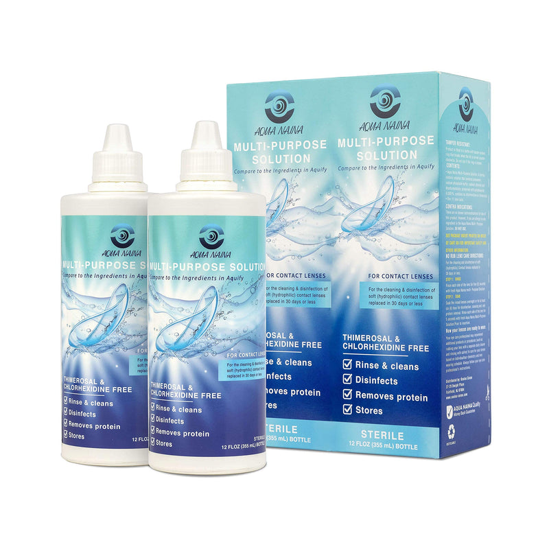 [Australia] - Aqua Naina 12 Fl Oz (Pack of 2) | Contact Lens Solution | Cleaning and Disinfecting Multi-Purpose Contact Solution | Convenient Everyday Lens Hygiene and Eye Care 