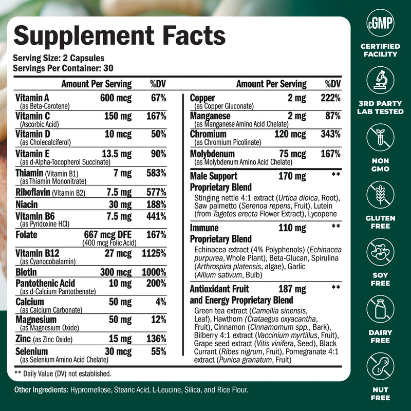 Multivitamin for Men & Tribulus Terrestris with DHEA and Tongkat Ali – Complete Men's Health Bundle for Energy, Vitality, Hormone Balance & Workout Performance