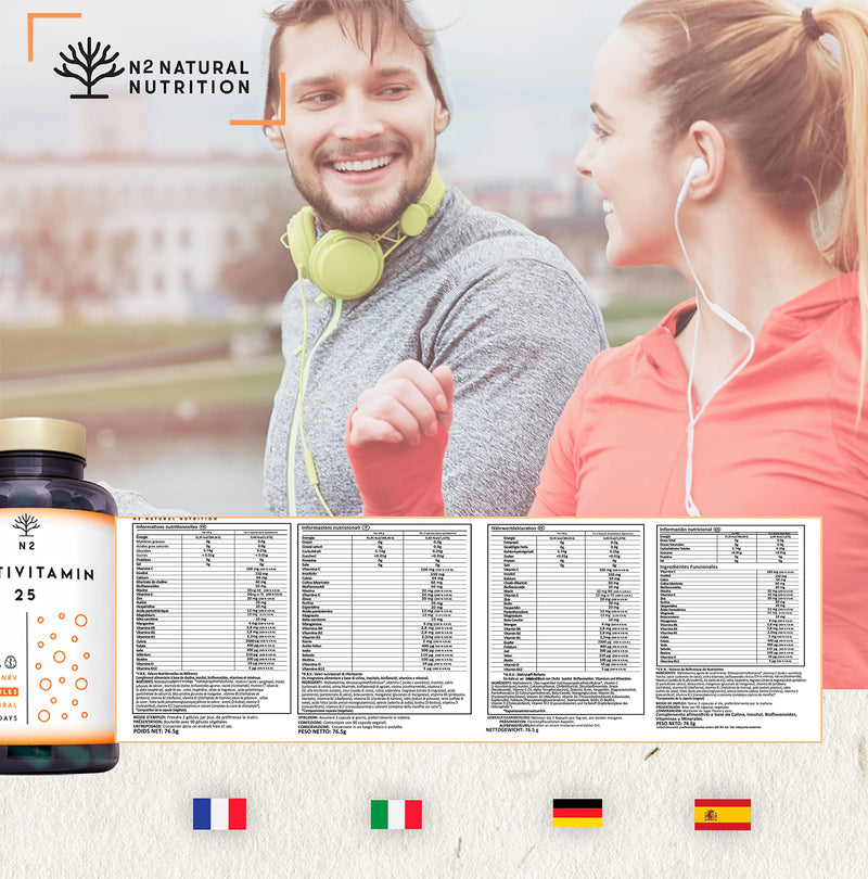 Vitamin C and D - HIGH DOSE 200% of the Recommended Daily Value - Multivitamin 25 Vitamins & Minerals Zinc Magnesium Vitamin E B1 B12 B6 - Women Men 90 Capsules N2 Natural Nutrition