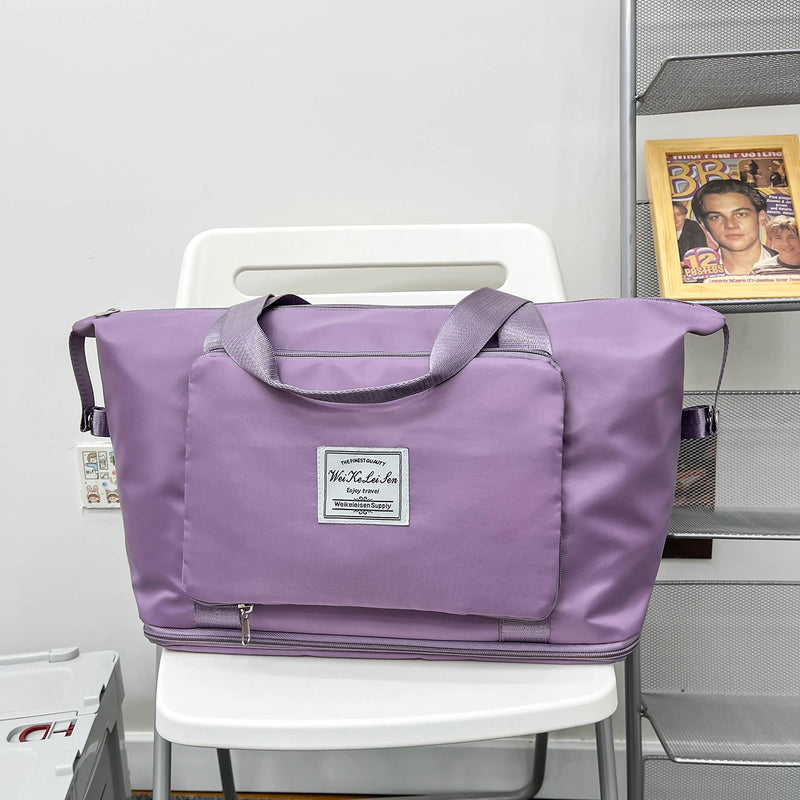 AYWVRBST Extra Large Capacity Foldable Travel Bag,Gift,Dry and Wet Separation Multifunctional Sports Shoulder Bag Lavender X-Large
