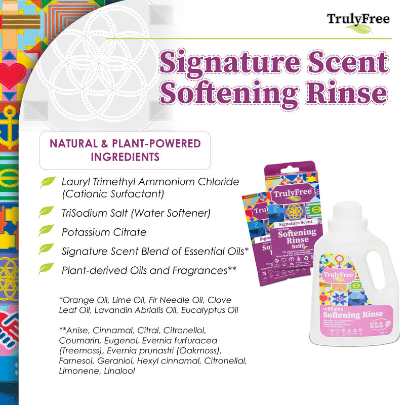[Australia] - Signature Scent Softening Rinse, Natural Fabric Softener - Plant-Based, Non-Toxic, Safe for Babies & Kids, Includes: Empty refillable 50oz Bottle with measuring cap, 1 Refill (50 Loads) Scented Starter Kit 
