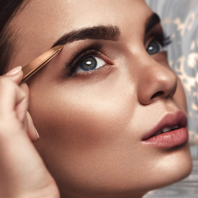 Professional Slanted Tweezers for Women and Men | High Carbon Stainless Steel Sharp Tweezer | Tweezers for Women Facial Hair Plucking, Hand-Filed & Aligned Precision Tips - Rose Gold