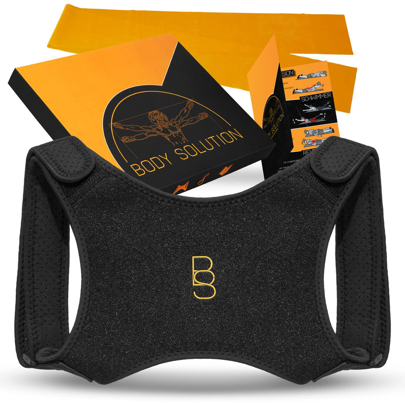 [Australia] - BODYSOLUTION back straightener - 3 in 1 - high-quality posture correction - back support belt for an upright posture - size-adjustable back strap - black - S-M polyoxymethylene S-M: 70cm - 110cm 