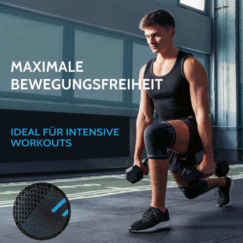 [Australia] - AGILE NOW® knee bandage set of 2 premium stabilizes and protects the joints with every movement, knee bandage for men and women, non-slip and breathable knee pads, for every sport XL Blue Line 