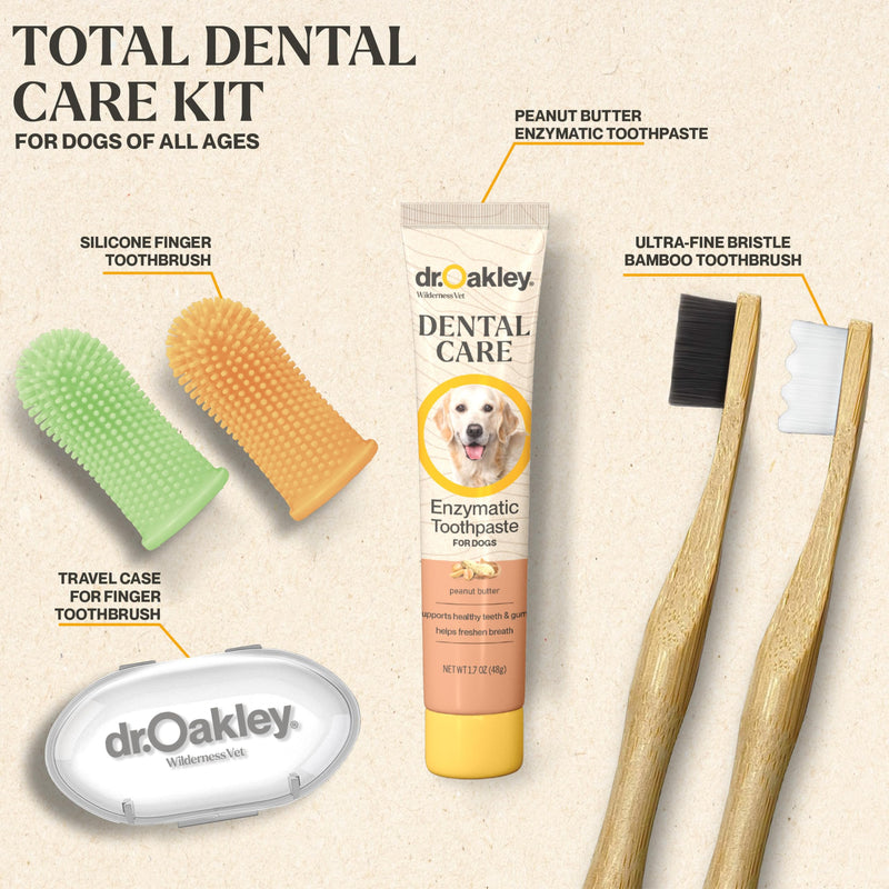 Total Dental Care Kit for Dogs: Peanut Butter Flavor - Toothpaste, Brushes, and Case, Natural